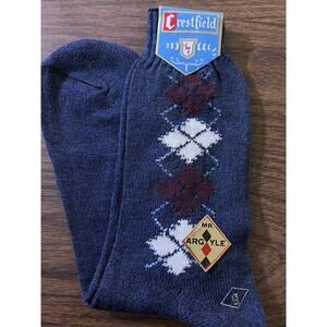 Vintage MCM Mens 50s Pair Cotton Socks NOS Rockabilly Sz 13 Crestfield Blue wTag